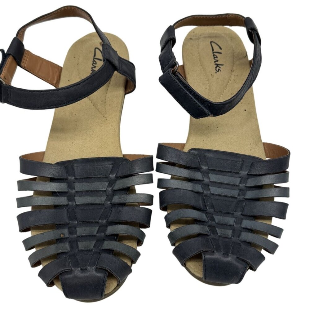Clarks Womens Jaina Canary Huarache Sandals 8.5W Navy Slingback Leather Strappy